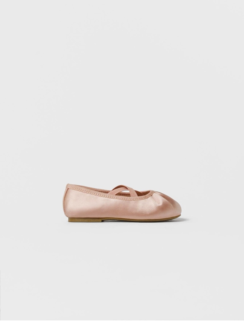 Zara Girls' Satin Ballet Flats in Blush Pink with Cross Strap